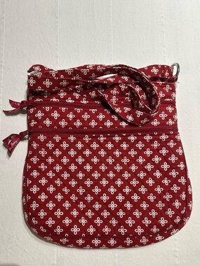 Vera Bradley Crimson Quilted Crossbody with White Floral Motif